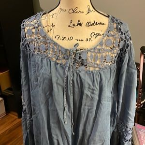 Blue denim like shirt w bell sleeves